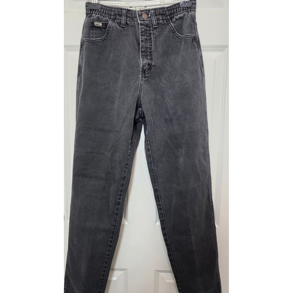 Lee Side Elastic Jeans Womens 4 Short Black Tapered Leg‎ High Rise Denim 350F101